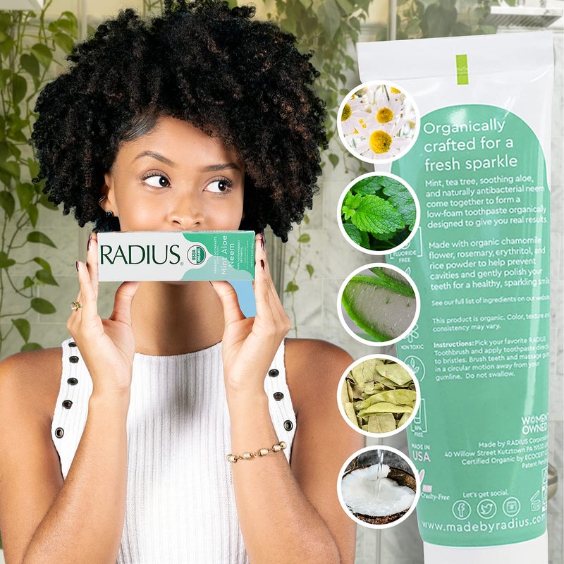 RADIUS Toothpaste, Mint Aloe Neem, 3 oz, USDA Organic Non-Toxic Chemical-Free Gluten-Free, Designed to Improve Gum Health & Prevent Cavities, Pack of 1 - Image 5